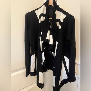 Ivanka Trump Black & White Waterfall Cardigan Sweater Open Wrap Geometric Chic
